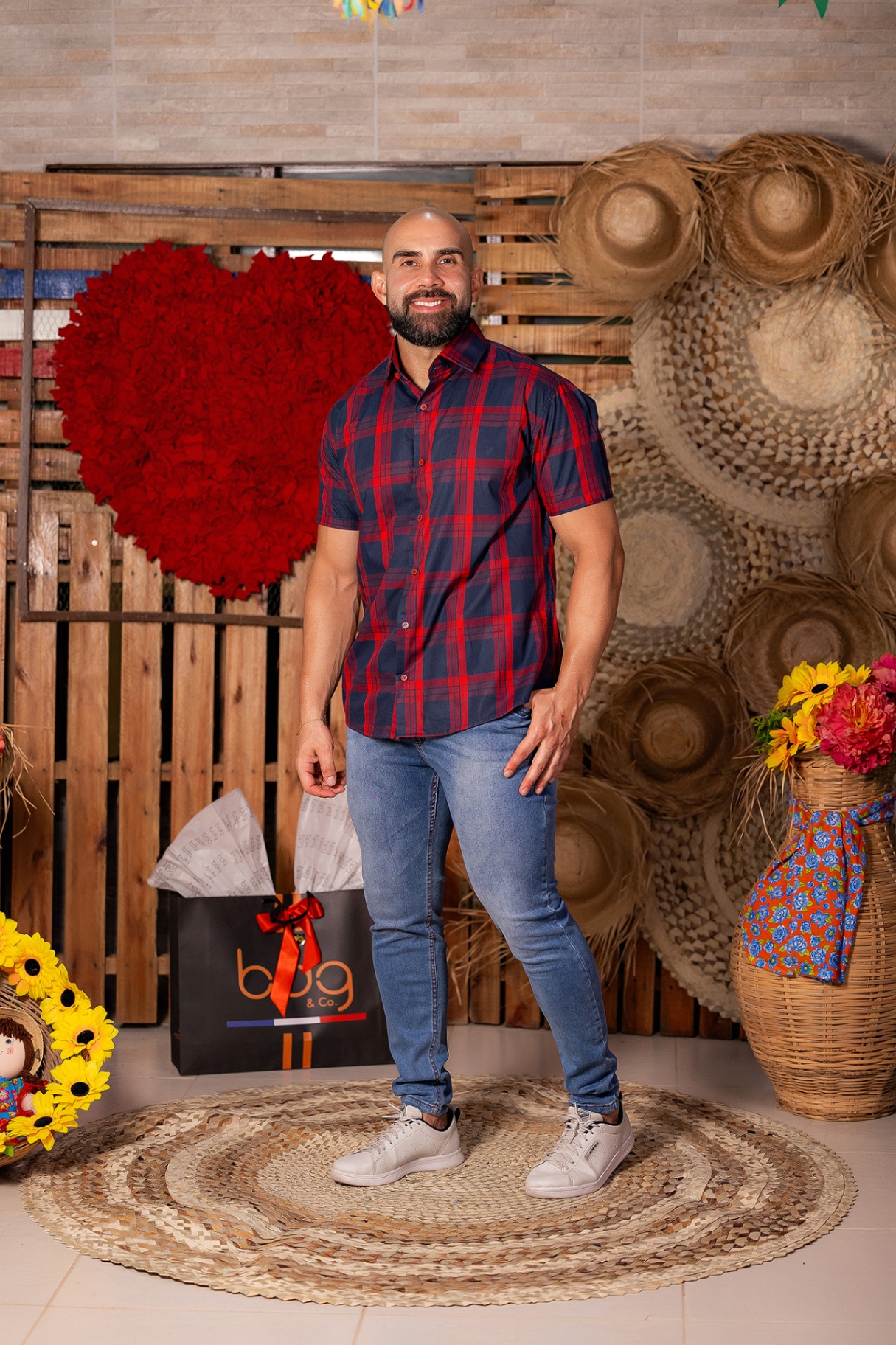 Look xadrez vermelho